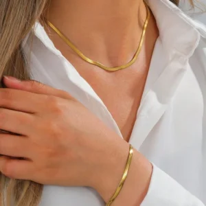 2pc snake bone chain bracelet and chain anti-tarnish