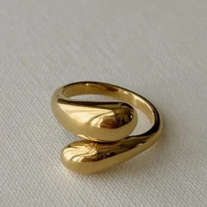 Teardrop gold open ring anti tarnish